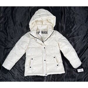 Steve Madden Winter White Quilted Hooded Puffer Jacket (Ola Cloud) Size S NEW